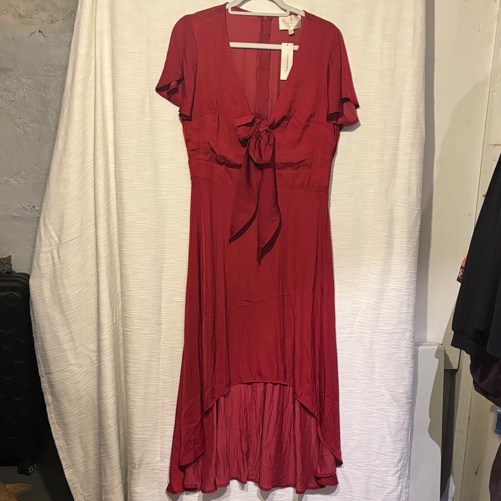 Chic High Low Red Dress with Tie Front